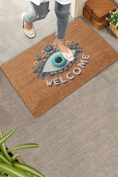 Valerine Life Aman Göz Değmesin Nazar Boncuğu Welcome Kapı Önü Paspası 45x70cm ürün görseli
