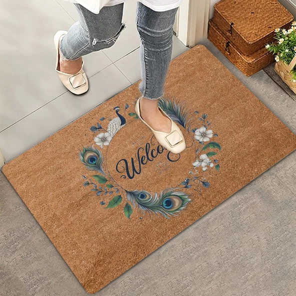Valerine Life İhtişamlı Tavus Kuşu Welcome Kapı Önü Paspası 45x70cm