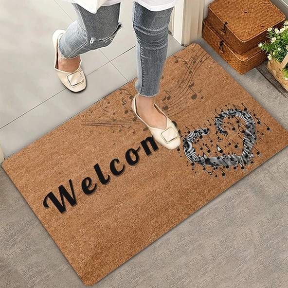 Valerine Life Kalpli Notalar Welcome Kapı Önü Paspası 45x70cm