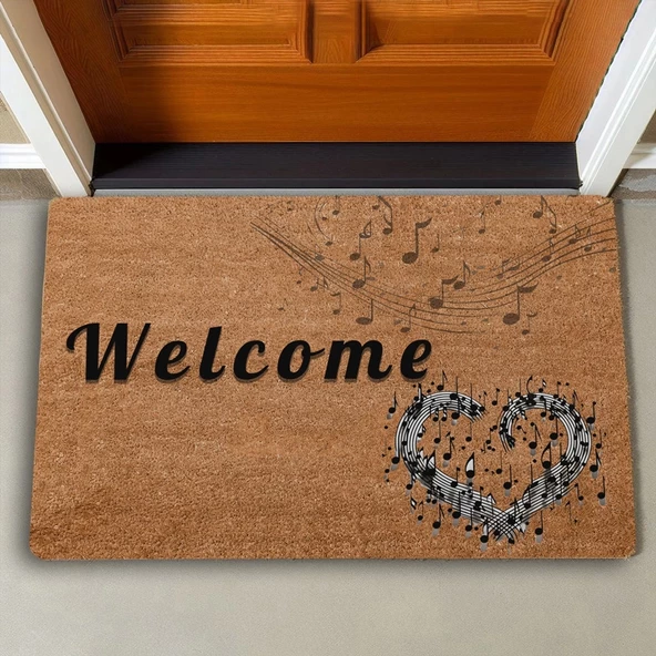 Valerine Life Kalpli Notalar Welcome Kapı Önü Paspası 45x70cm - 2