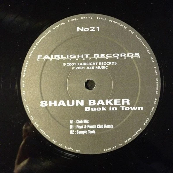 Shaun Baker – Back In Town - Hard Trance Vinly Plak alithestereo