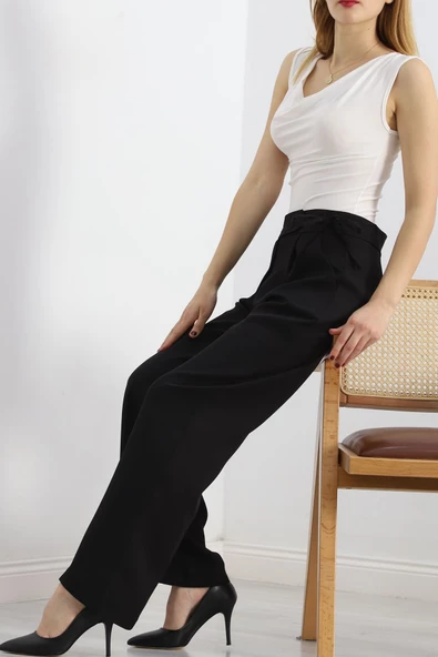 Bel Bağcıklı Palazzo Pantolon Siyah - 20701.683. - 12