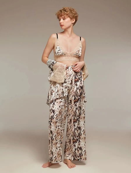 Pijama Takım 1321 Büstiyer Sabahlık Pantolon - 3