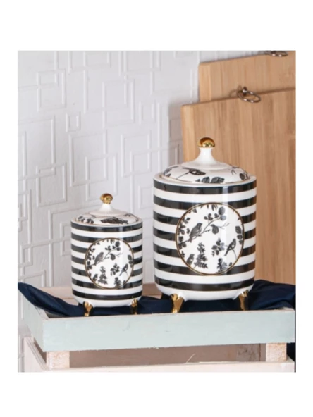 Acar KAI5470 Stella Kuş Detaylı Siyah-Beyaz Porselen Baharat Seti 2'li ürün görseli