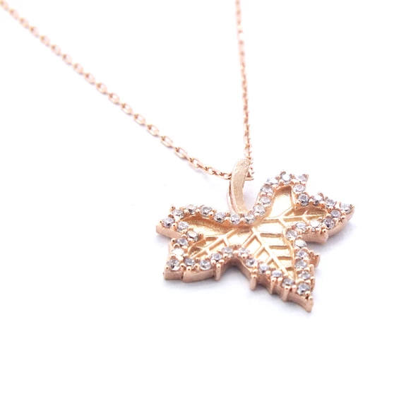 Zirkon Taşlı Rose Yaprak Şekilli Gümüş Kolye GK-304 - 4