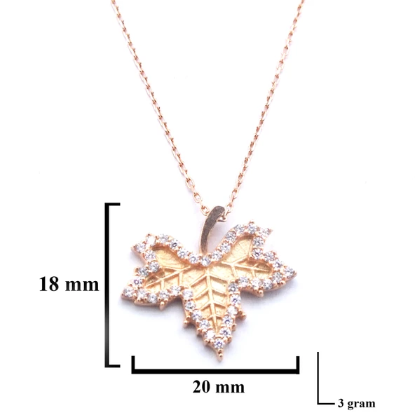 Zirkon Taşlı Rose Yaprak Şekilli Gümüş Kolye GK-304 - 3