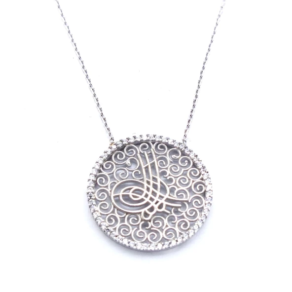 Zirkon Taşlı Tuğralı Gümüş Kolye GK-305 ürün görseli