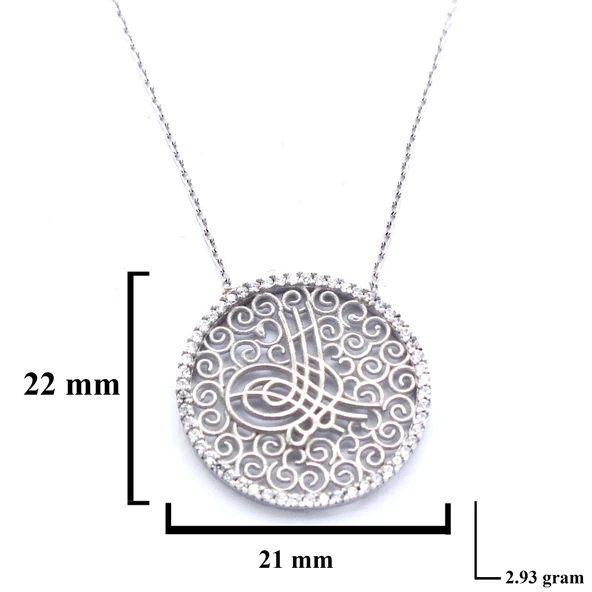 Zirkon Taşlı Tuğralı Gümüş Kolye GK-305 - Resim 3