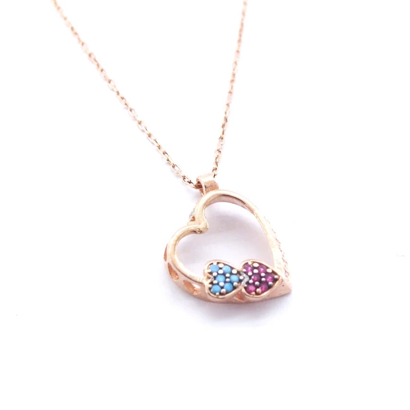 Zirkon Taşlı Rose Kalp Şekilli Gümüş Kolye GK-307 - 4