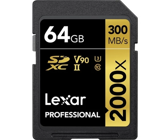 Lexar 64Gb 300Mb/s 2000x V90 U3 UHS-II SDHC 4K Hafıza Kartı