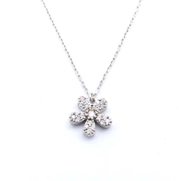 Zirkon Taşlı Çiçek Model Gümüş Kolye GK-309 ürün görseli