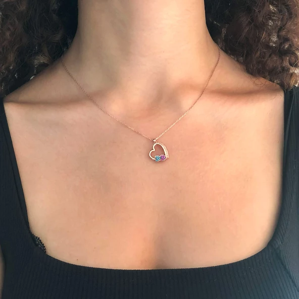 Zirkon Taşlı Rose Kalp Şekilli Gümüş Kolye GK-307 - 2