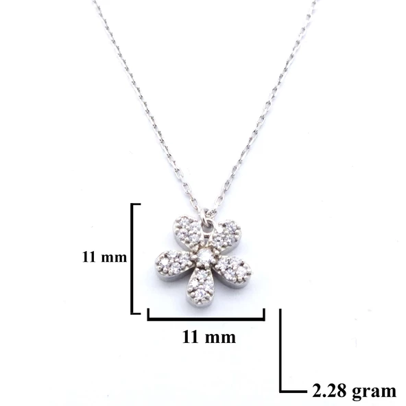 Zirkon Taşlı Çiçek Model Gümüş Kolye GK-309 - Resim 3