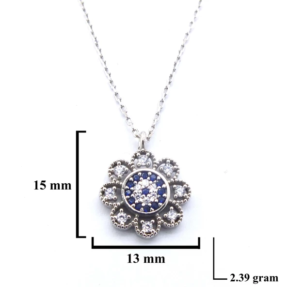 Zirkon Taşlı Çiçek Model Gümüş Kolye GK-310 - Resim 2