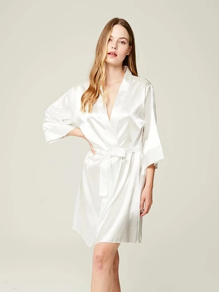 Gelin Sabahlık Saten Taşlı Bride Yazılı Ekru - Resim 2