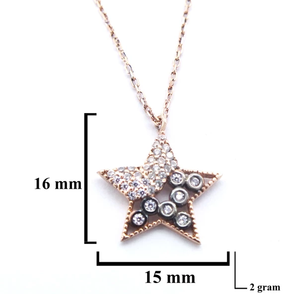 Zirkon Taşlı Rose Yıldız Model Gümüş Kolye GK-314 - 4