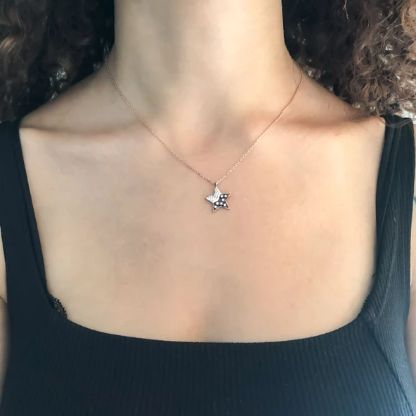 Zirkon Taşlı Rose Yıldız Model Gümüş Kolye GK-314 - 2