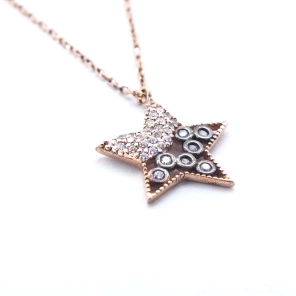 Zirkon Taşlı Rose Yıldız Model Gümüş Kolye GK-314 - 5