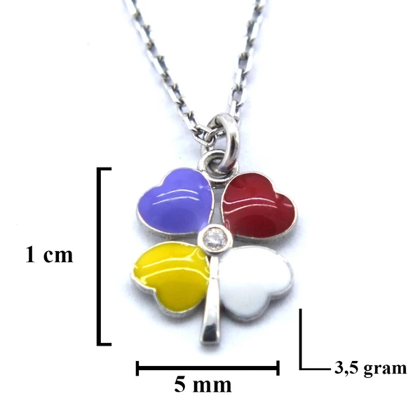 Renkli 4 Yapraklı Yonca Model Gümüş Kolye GK-258 - Resim 3