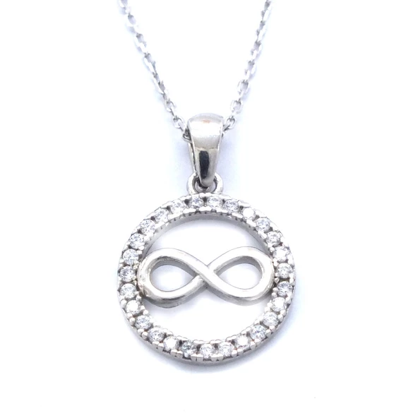 Zirkon Taşlı Sonsuzluk Model Tasarım Gümüş Kolye GK-257 ürün görseli 1