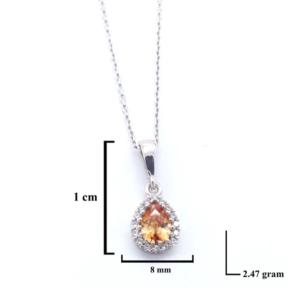 Zirkon Taşlı Su Damlası Gümüş Kolye GK-337 - Resim 3