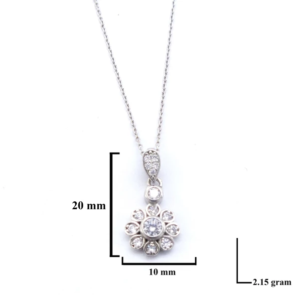 Zirkon Taşlı Çiçek Model Gümüş Kolye GK-338 - Resim 3