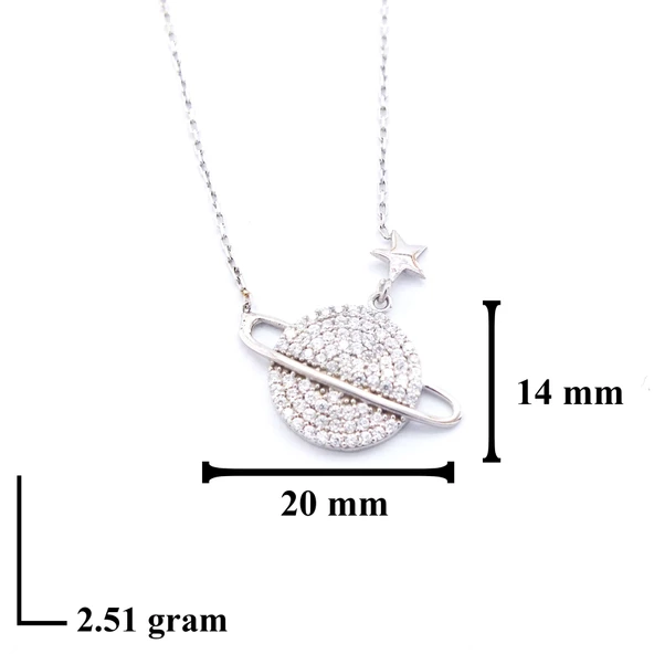 Zirkon Taşlı Satürn Model Gümüş Kolye GK-339 - Resim 3