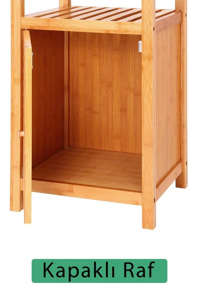 Digithome Bambu Tek Kapaklı 4 Raflı Çok Amaçlı Düzenleyici Organizer Dolap - DB-0003 - 7