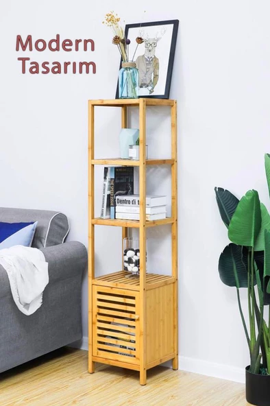Digithome Bambu Tek Kapaklı 4 Raflı Çok Amaçlı Düzenleyici Organizer Dolap - DB-0003 - 5