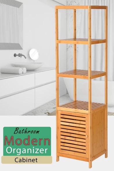 Digithome Bambu Tek Kapaklı 4 Raflı Çok Amaçlı Düzenleyici Organizer Dolap - DB-0003 - 4