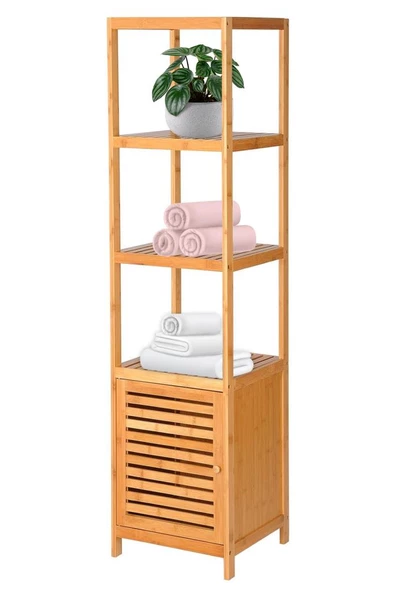 Digithome Bambu Tek Kapaklı 4 Raflı Çok Amaçlı Düzenleyici Organizer Dolap - DB-0003 - 2