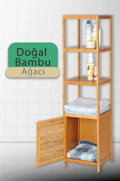 Digithome Bambu Tek Kapaklı 4 Raflı Çok Amaçlı Düzenleyici Organizer Dolap - DB-0003 - 6