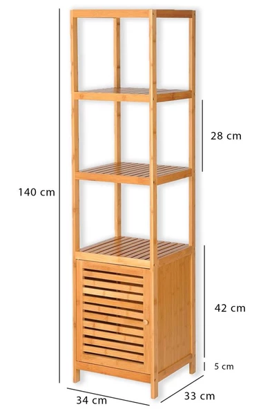Digithome Bambu Tek Kapaklı 4 Raflı Çok Amaçlı Düzenleyici Organizer Dolap - DB-0003 - 9
