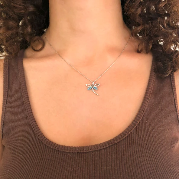 Mavi Taşlı Yusufcuk Gümüş Kolye GK-319 - Resim 2