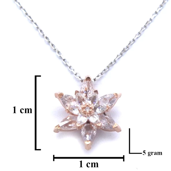Beyaz Zirkon Taşlı Çiçek Model Rose Gümüş Kolye GK-262 - 4