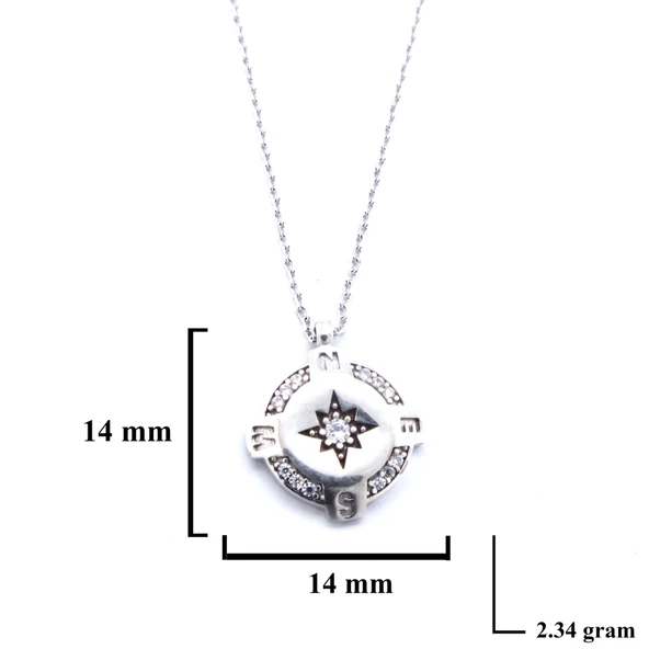 Zirkon Taşlı Pusula Model Gümüş Kolye GK-321 - 3