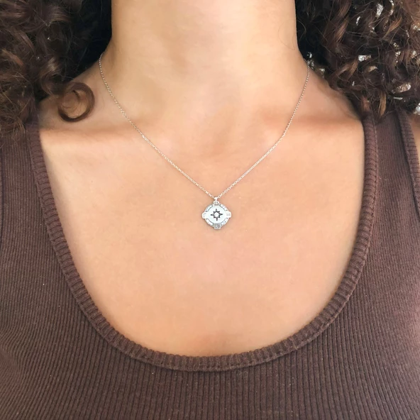 Zirkon Taşlı Pusula Model Gümüş Kolye GK-321 - 2