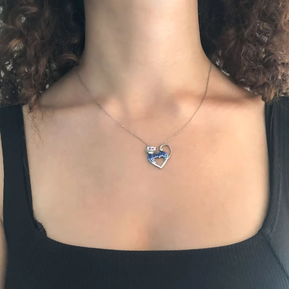 Zirkon Taşlı Kedi Şekilli Gümüş Kolye GK-308 - Resim 2