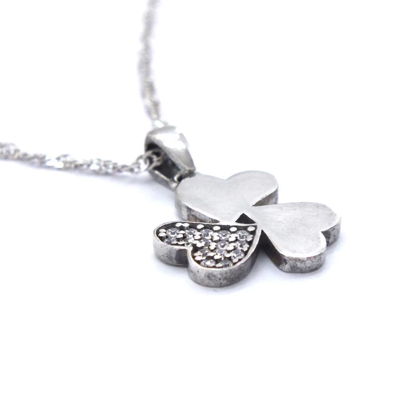 Yonca Motifli Zirkon Taşlı Gümüş Kolye GK-189 - Resim 4