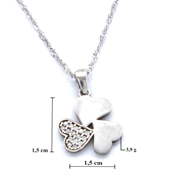 Yonca Motifli Zirkon Taşlı Gümüş Kolye GK-189 - Resim 3