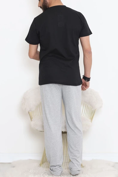 Düğmeli Erkek Pijama Takımı Siyahgri - 17370.1048. - 5