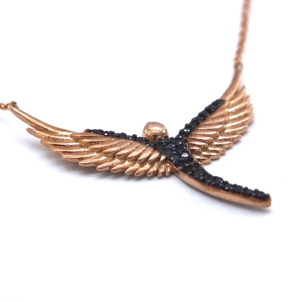 Melek Çift Renk Rose Gümüş Kolye GK-208 - Resim 3