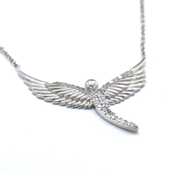 Zirkon Taşlı Melek Gümüş Kolye GK-225 - 4