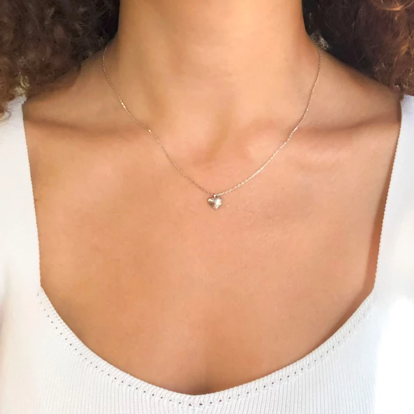 Minimal Tasarım Kalp Şekilli Gümüş Kolye GK-278 - Resim 2