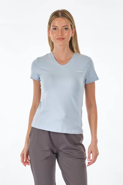 Lumberjack V Yaka Kısa Kol Minimalist Kadın Tişört - Günlük Kullanım