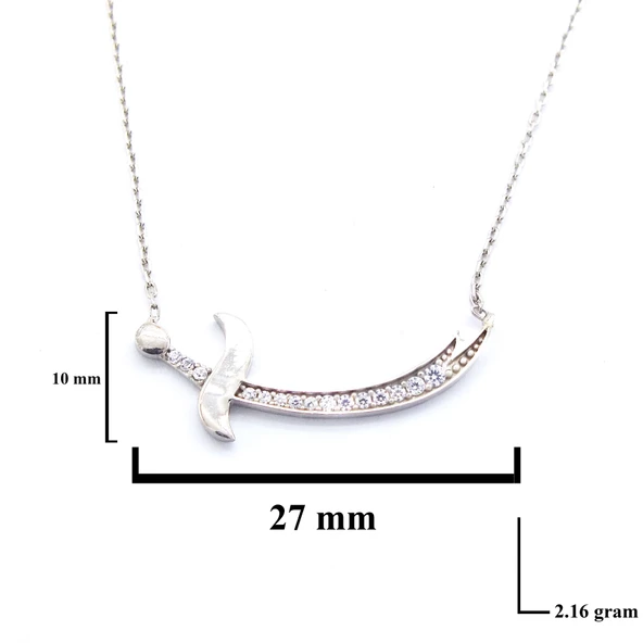 Zirkon Taşlı Hz. Ali Kılıcı Gümüş Kolye GK-295 - Resim 3