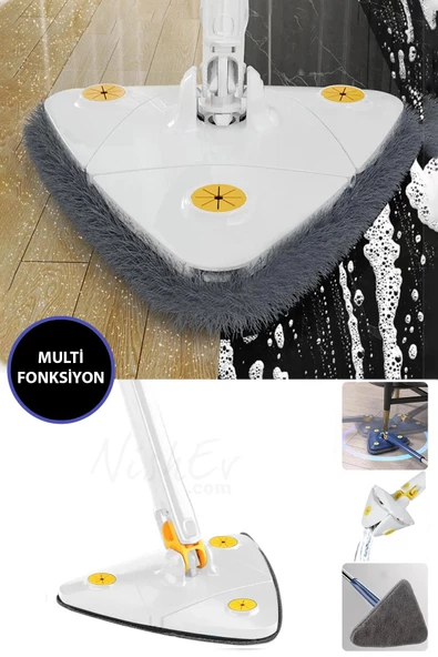 Nishev Sihirli Teleskobik Hazneli Üçgen Mikrofiber Mop Paspas Islak Kuru Duvar Tavan Fayans Parke Temizlik - 2
