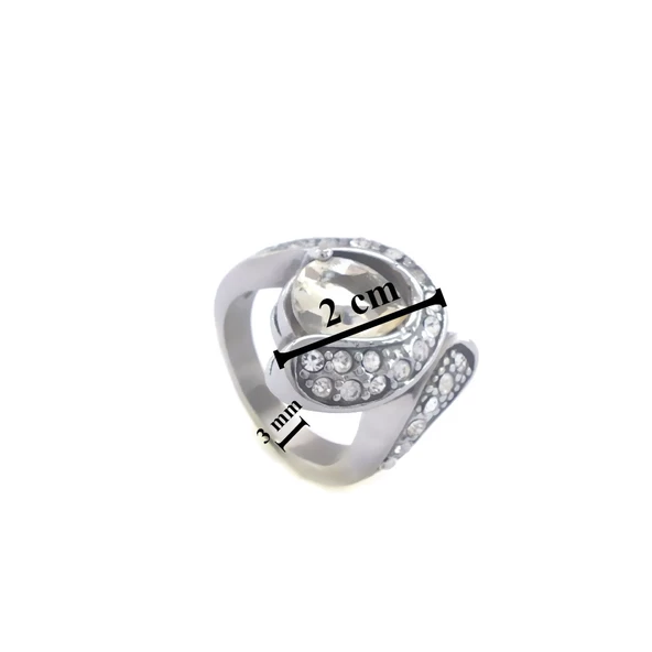 Taşlı Çelik Yüzük Düz Model Kadın YZK-340 - 3