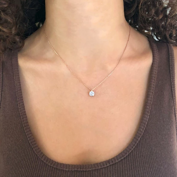 Rose Zirkon Taşlı Gümüş Kolye GK-330 - Resim 2