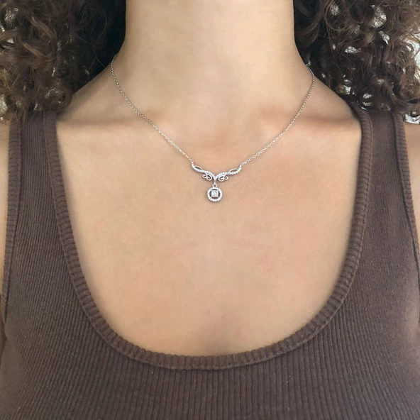 Zirkon Taşlı El İşçiliği Gümüş Kolye GK-329 - 2